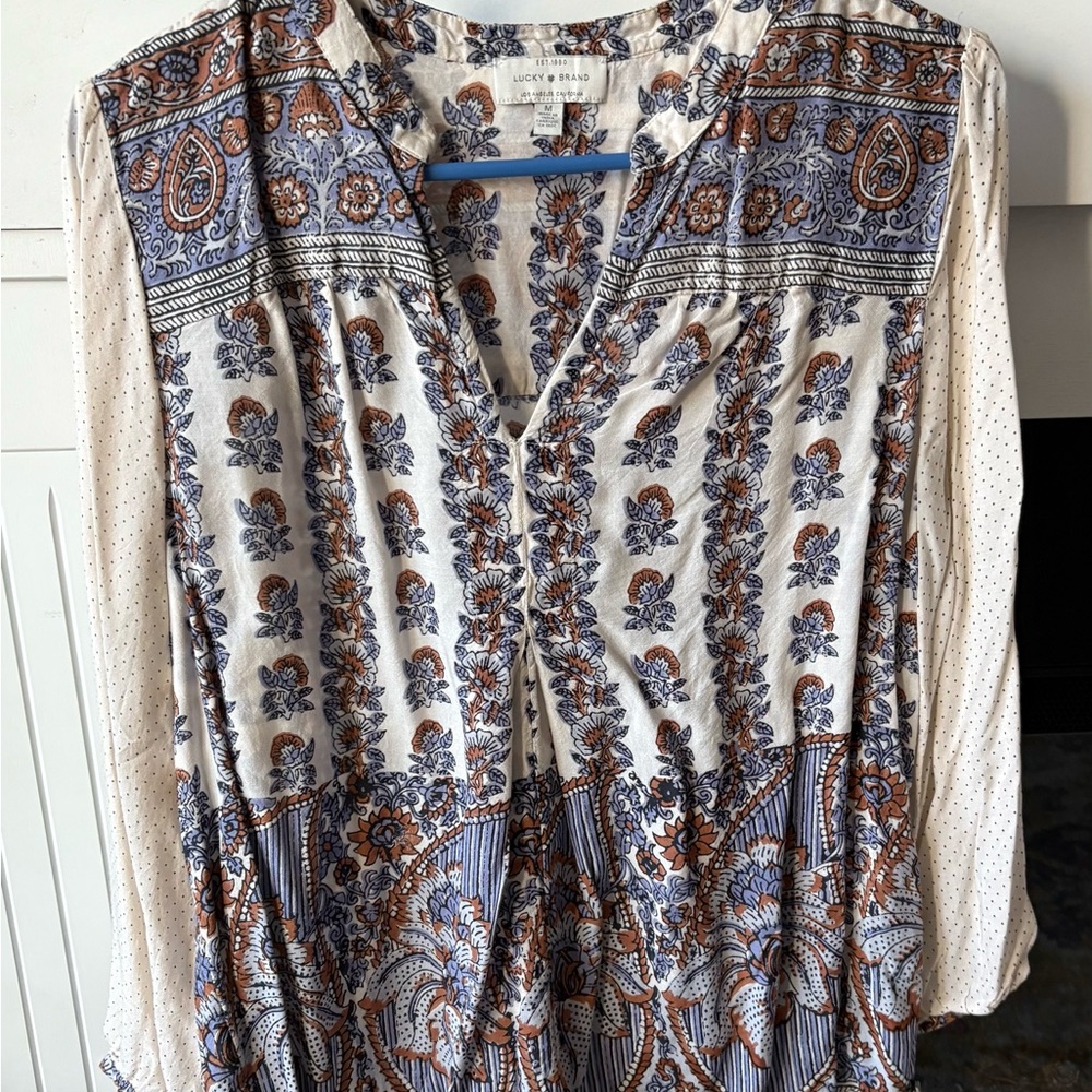 Lucky Brand Women's Paisley Print Top - Blue and Cream